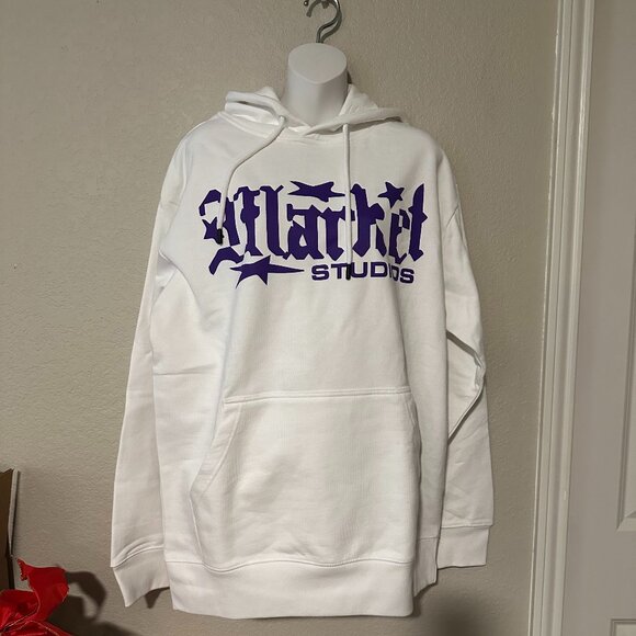 Market Studios White Purple Hoodie Sweatshirt, NWT, Size Large Men - Picture 1 of 7